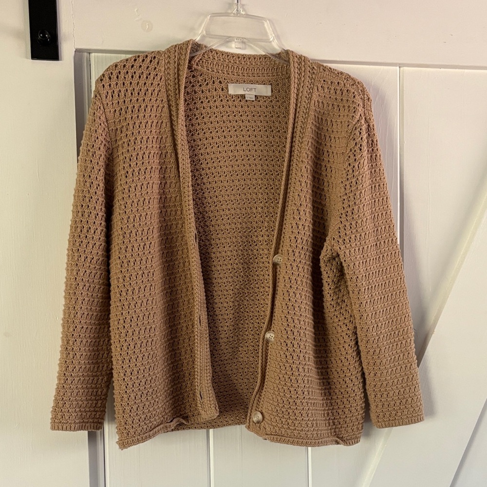 LOFT Tan Knit Button Down Seeater